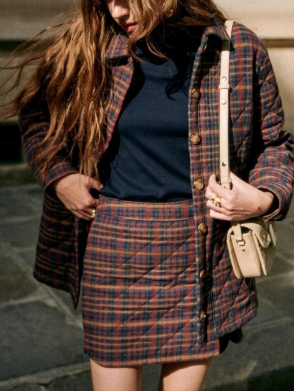 Sezane Quilted Plaid Tania Skirt Size in Ivan Tartan 40/ US 8